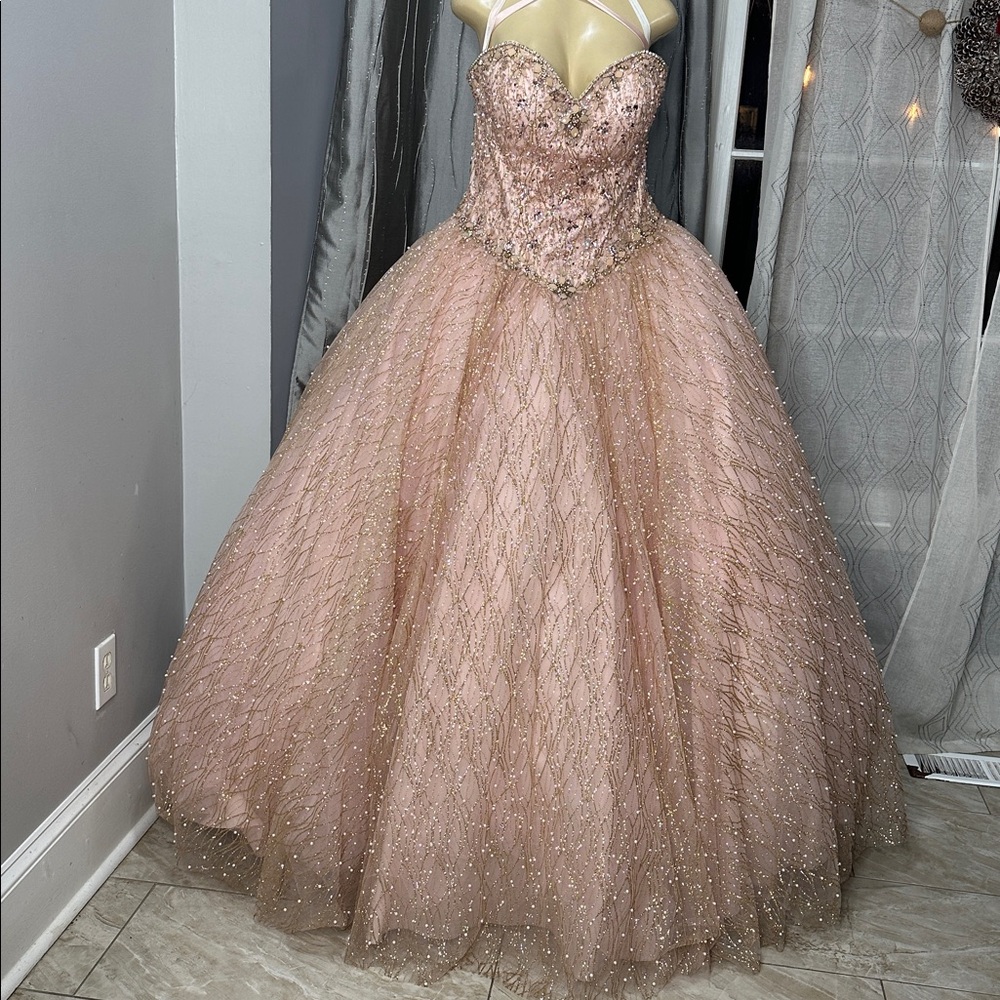 Morilee Madeline Gardner XV años Dress Rose Gold Sz 14 w/ Corset - Picture 4 of 11